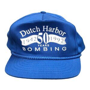 NOS Dutch Harbor Bombing 50th Anniversary Cap Hat Blue Snapback Rope 1992 Unworn